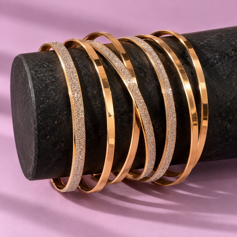 Time and Tru 8 Piece Gold Tone Glitter Bangle Bracelet Set NWT